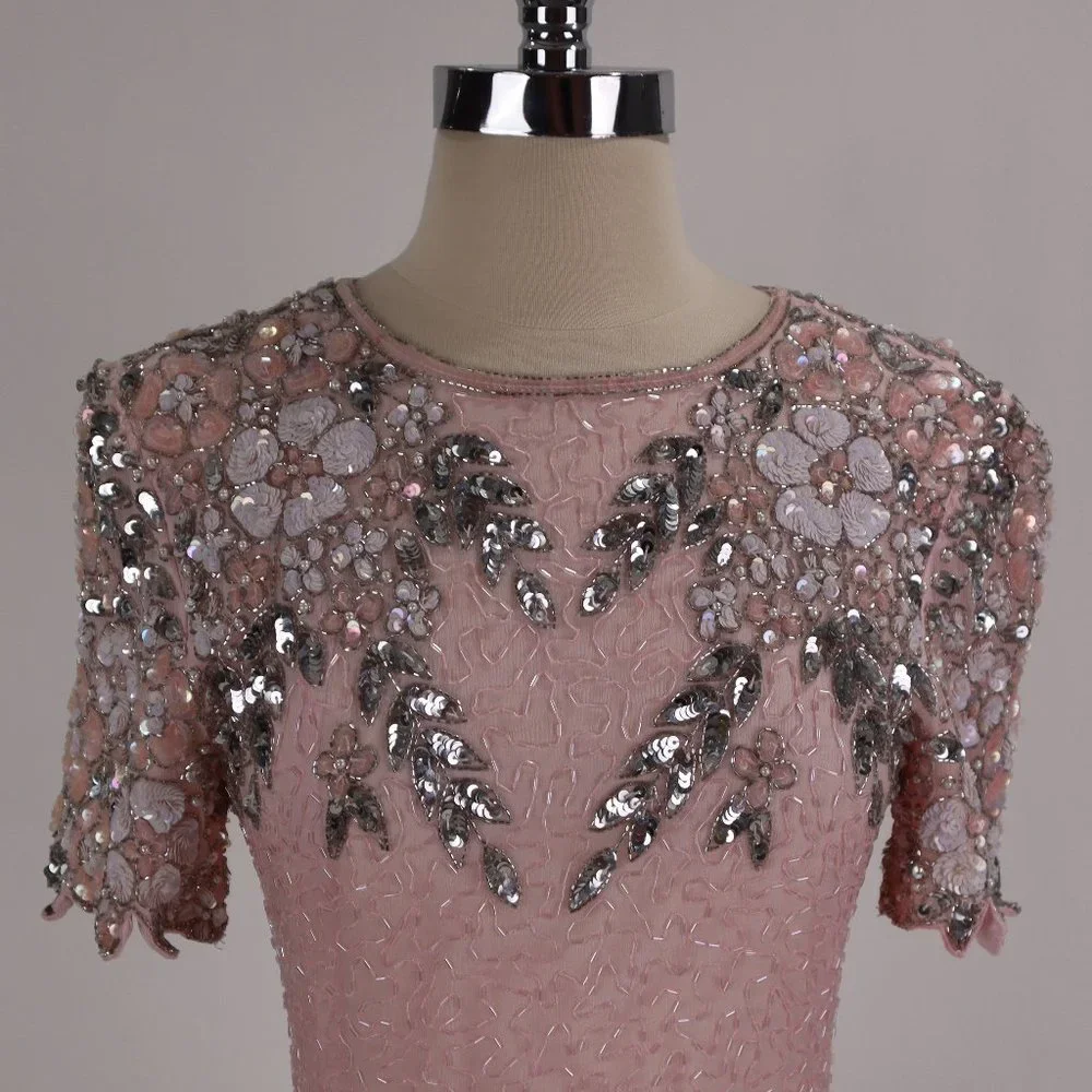 🌺 Vtg Stenay NWOT Pink Sequin Beaded Rhinestone Party Cocktail Wedding Dress S - Picture 6 of 13